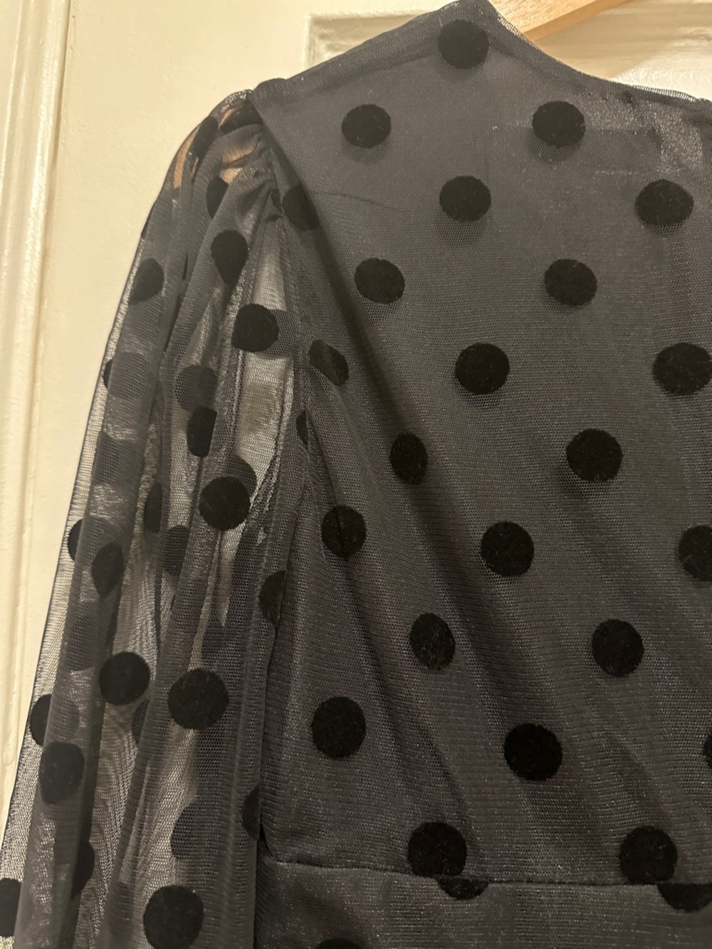 Boden Black Polka Dot Mesh Midi Dress with Sheer Sleeves - Picture 9 of 12